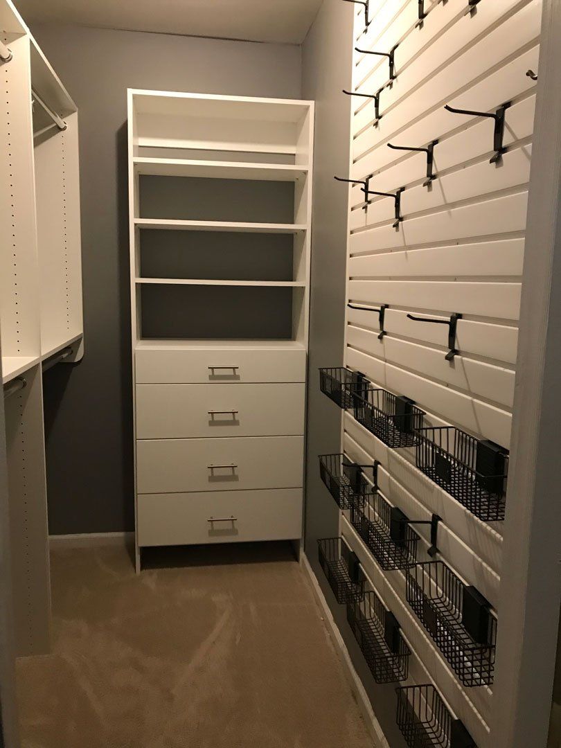 Custom Closet System with Slatwall Organizers