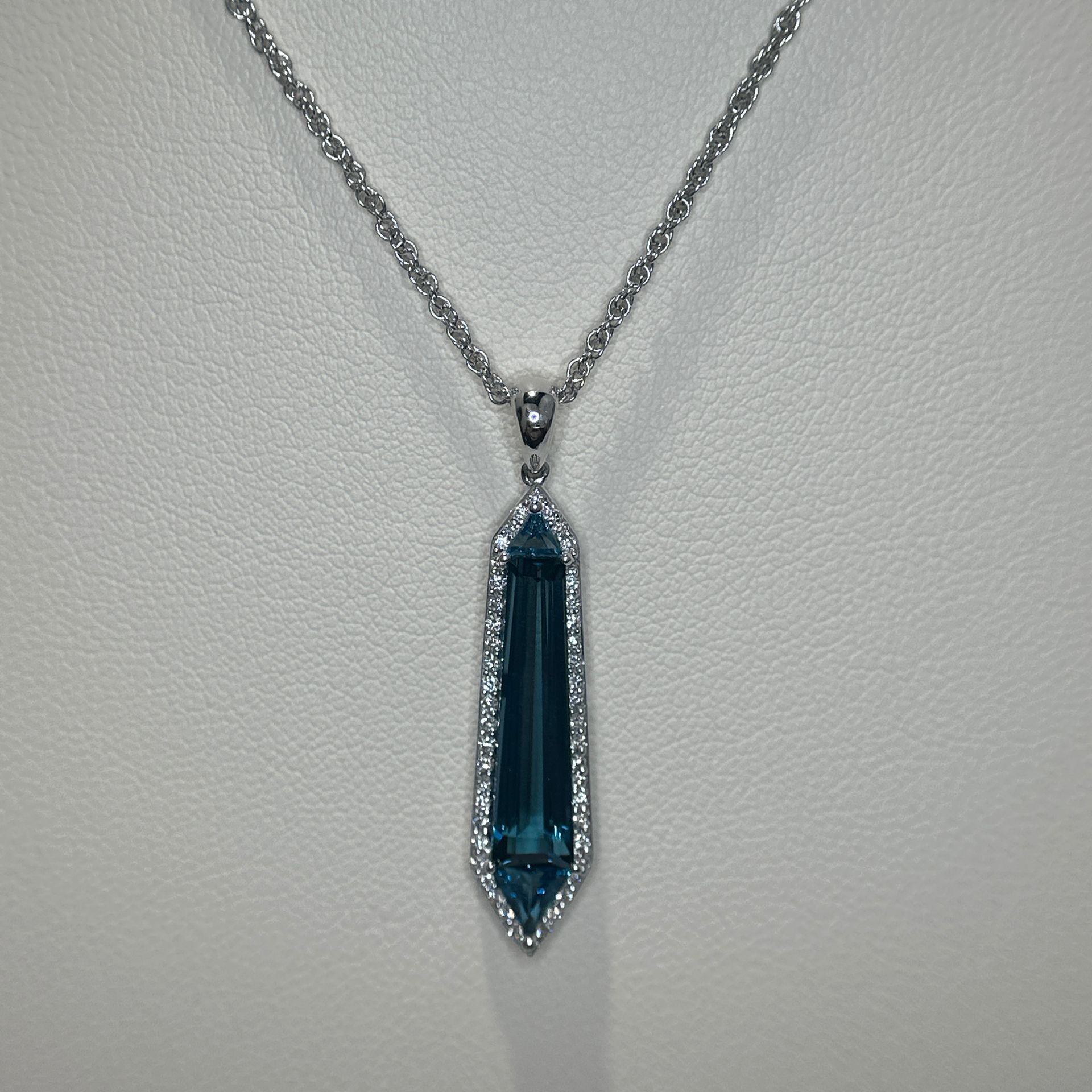 14K White Gold London Blue Topaz and Diamond Pendant 3.47 CTW
