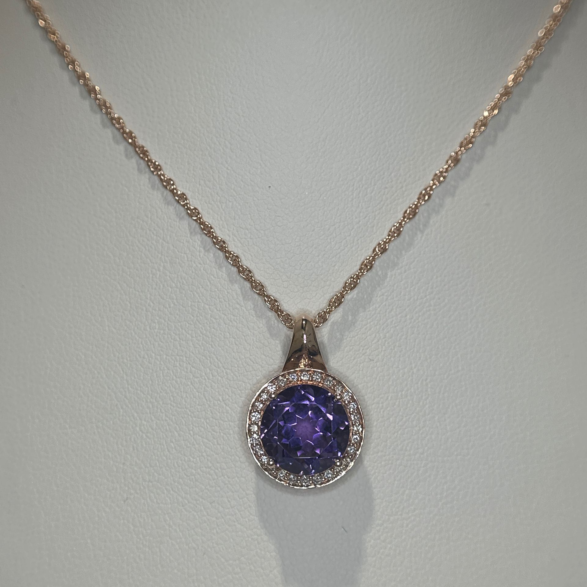 14K Rose Gold Amethyst & Diamond Pendant