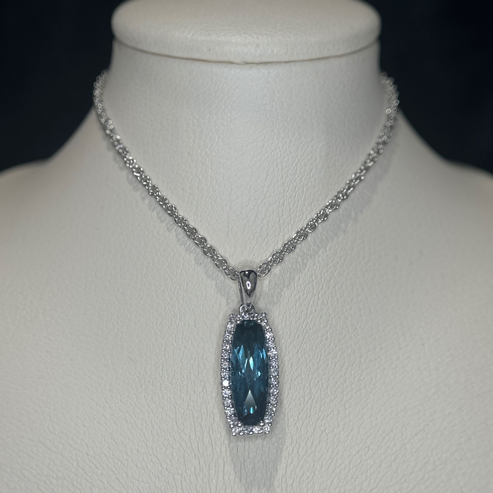 14K White Gold London Blue Topaz and Diamond Pendant