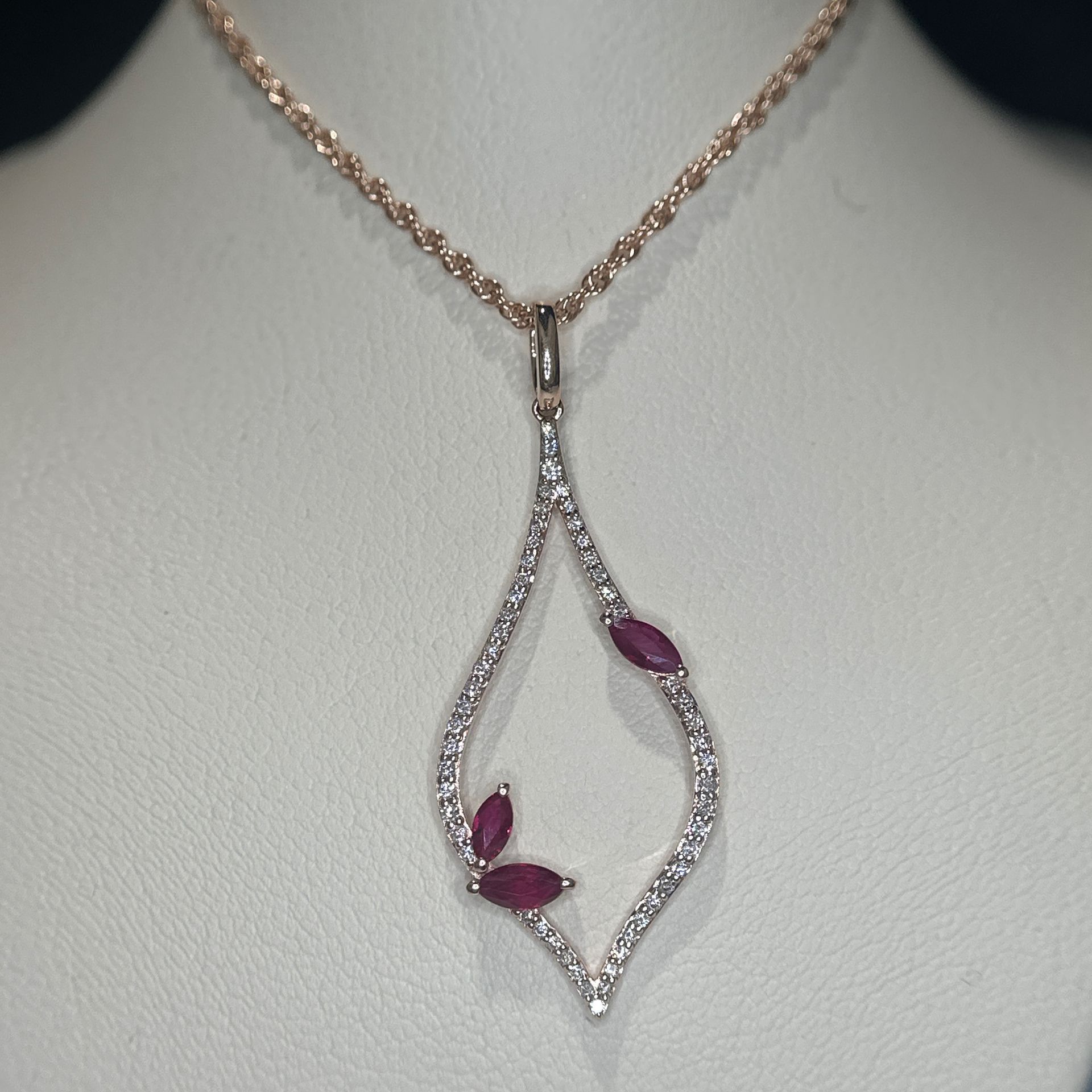 14K Rose Gold Ruby and Diamond Pendant
