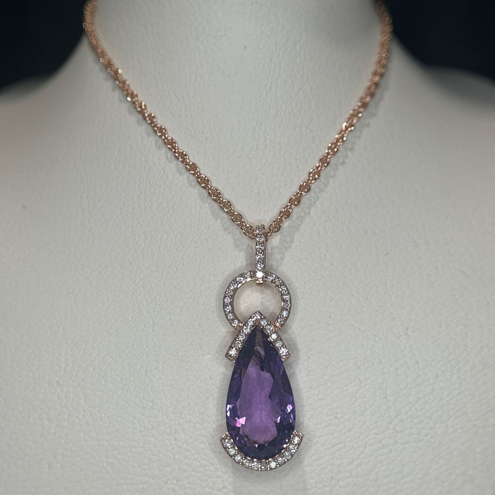 14K Rose Gold Amethyst and Diamond Pendant