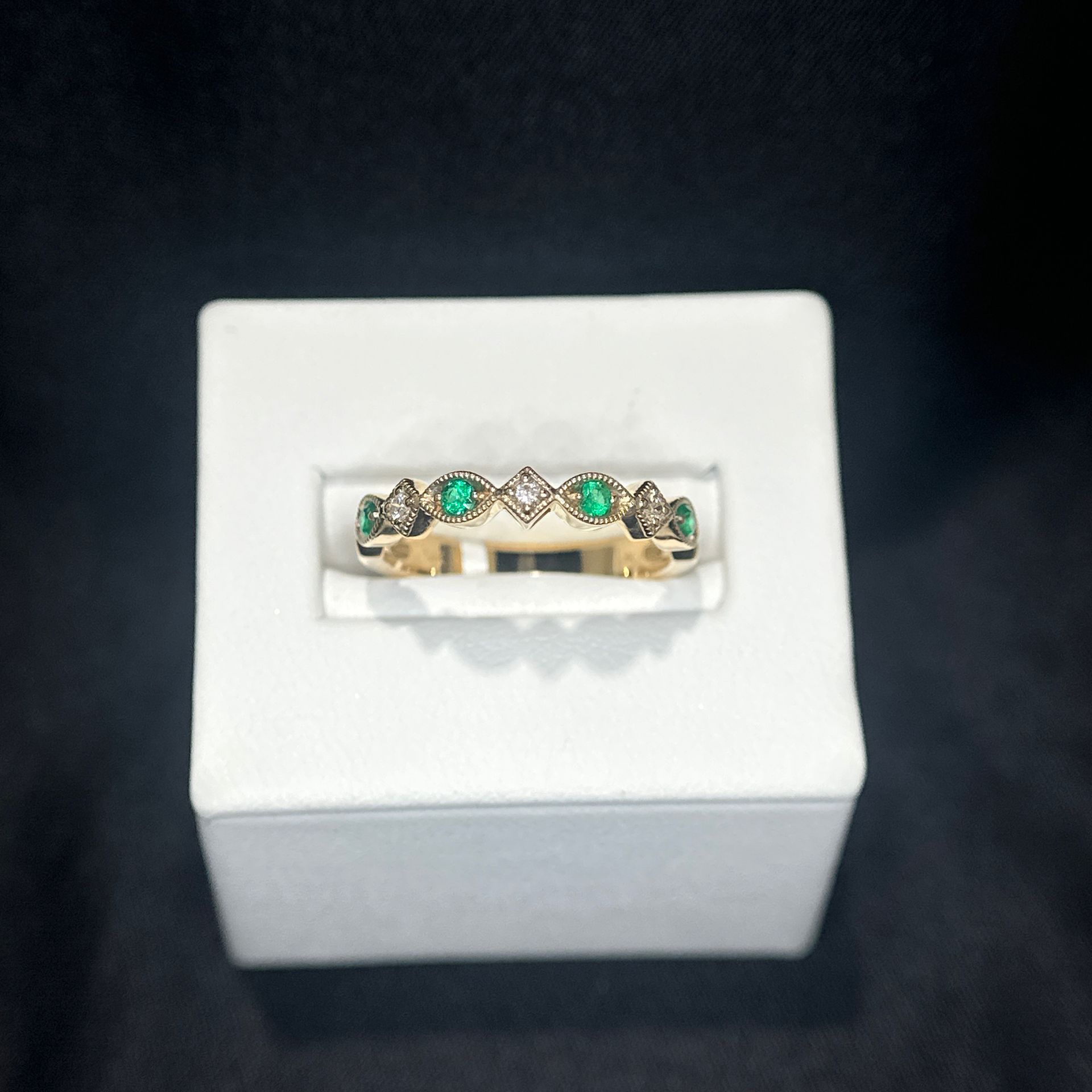 14K Yellow Gold Emerald and Diamond Ring