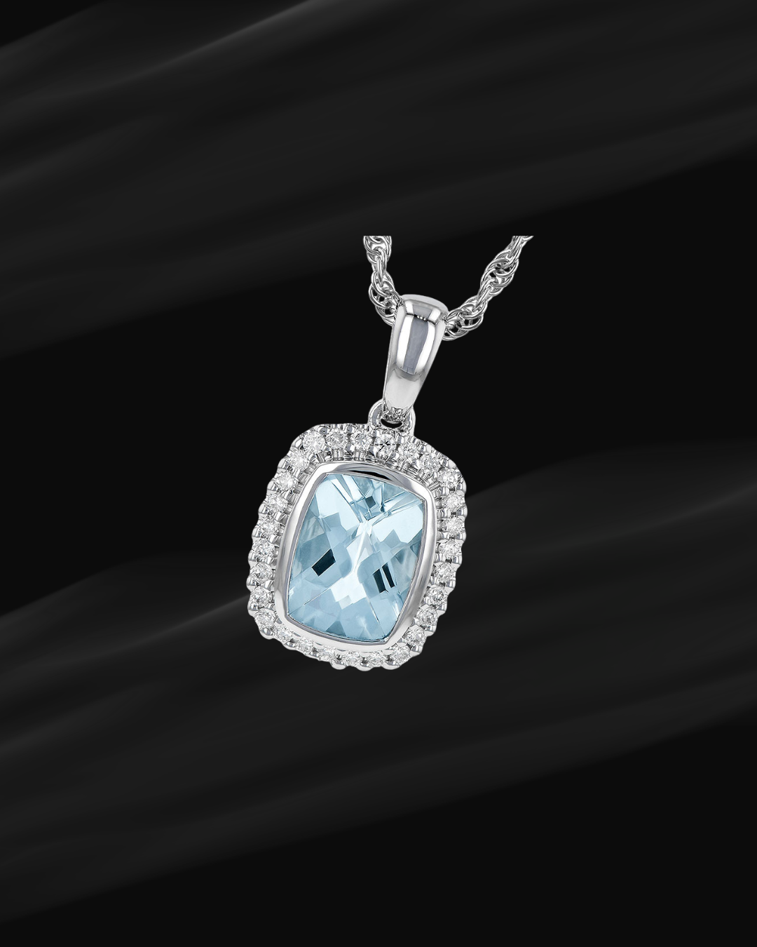 14K White Gold Aquamarine and Diamond Pendant