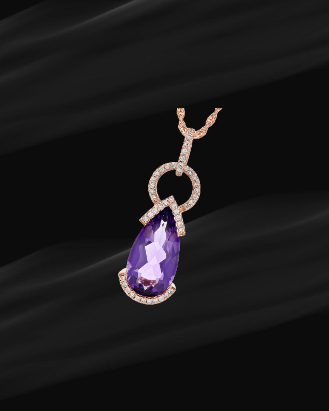 14K Rose Gold Amethyst and Diamond Pendant