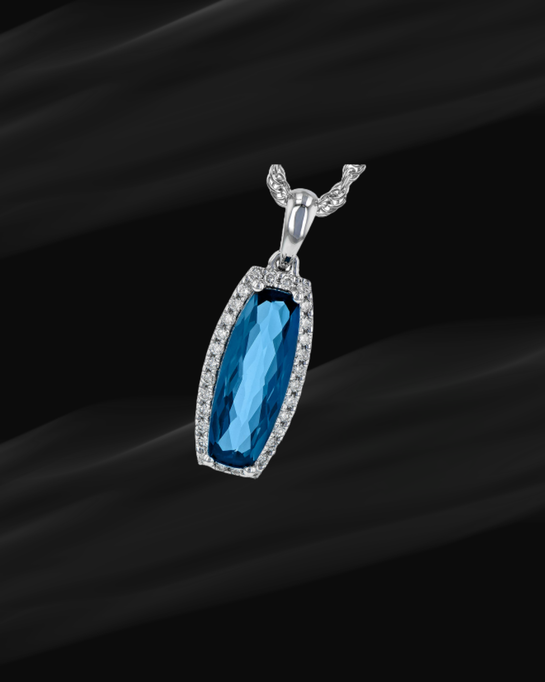 14K White Gold London Blue Topaz and Diamond Pendant