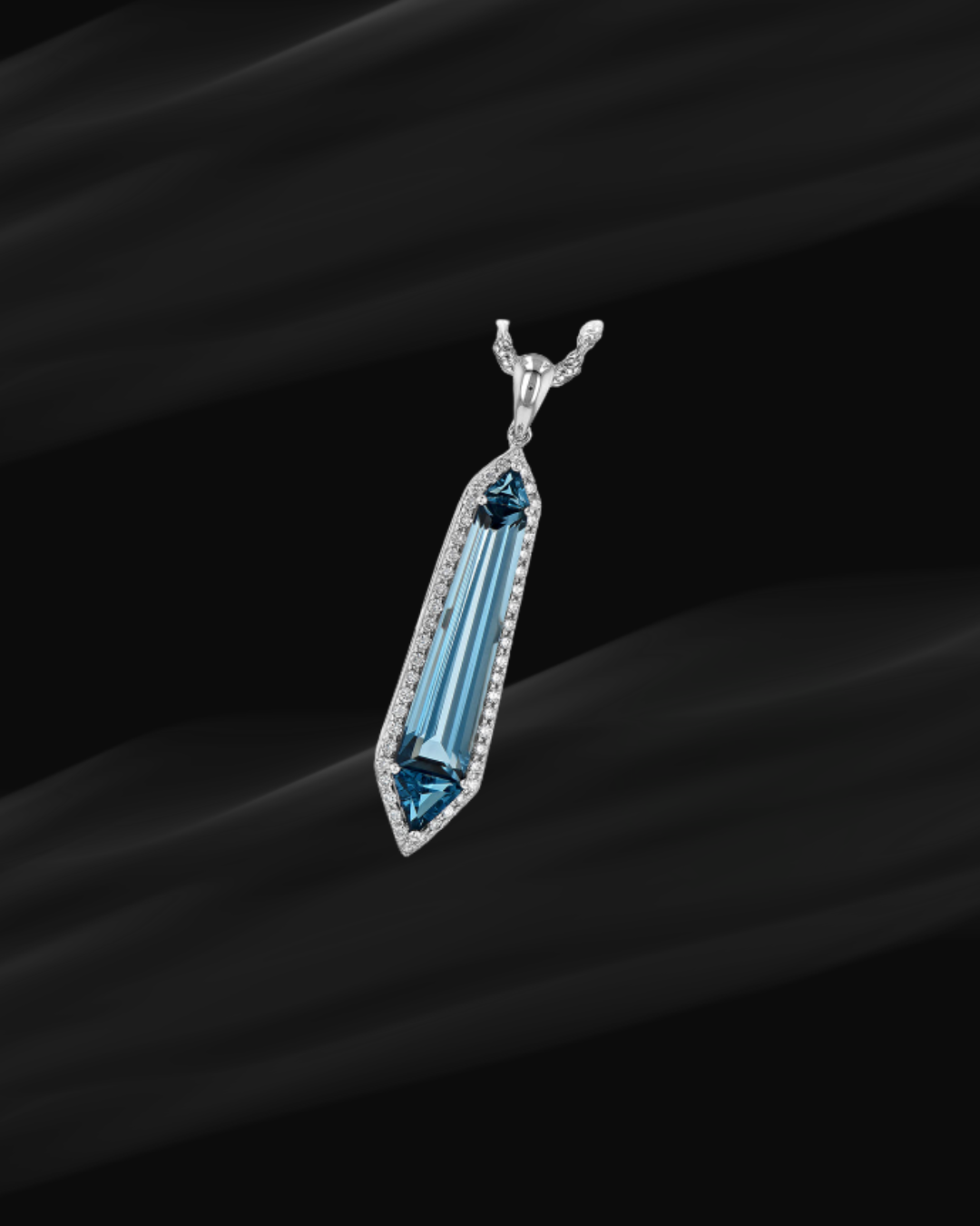 14K White Gold London Blue Topaz and Diamond Pendant 3.47 CTW