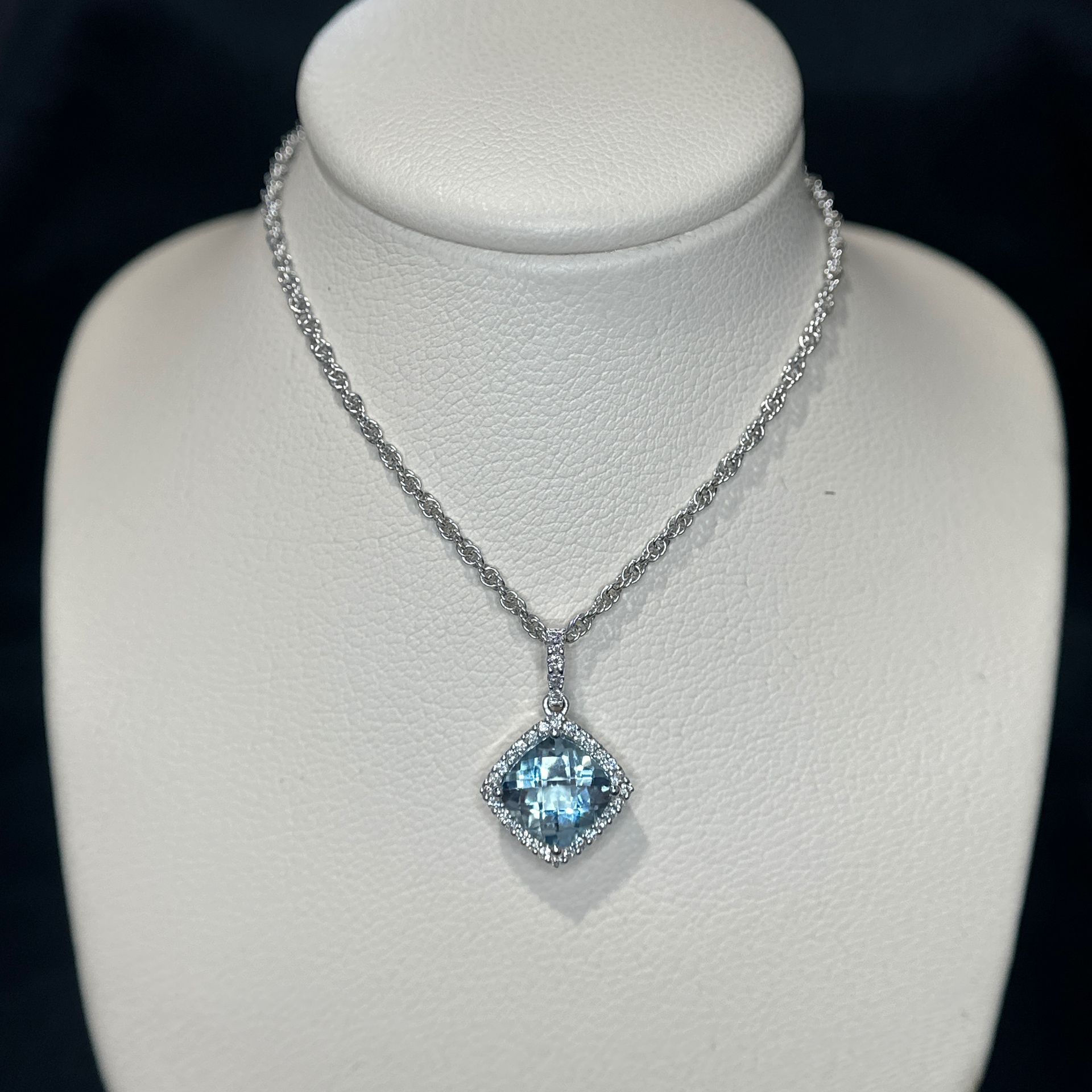 14K White Gold Aquamarine and Diamond Pendant – 1.27ctw