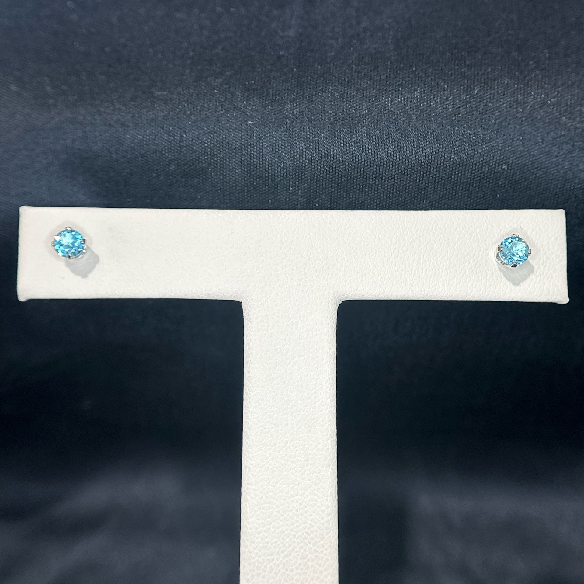 14K White Gold Blue Topaz Stud Earrings