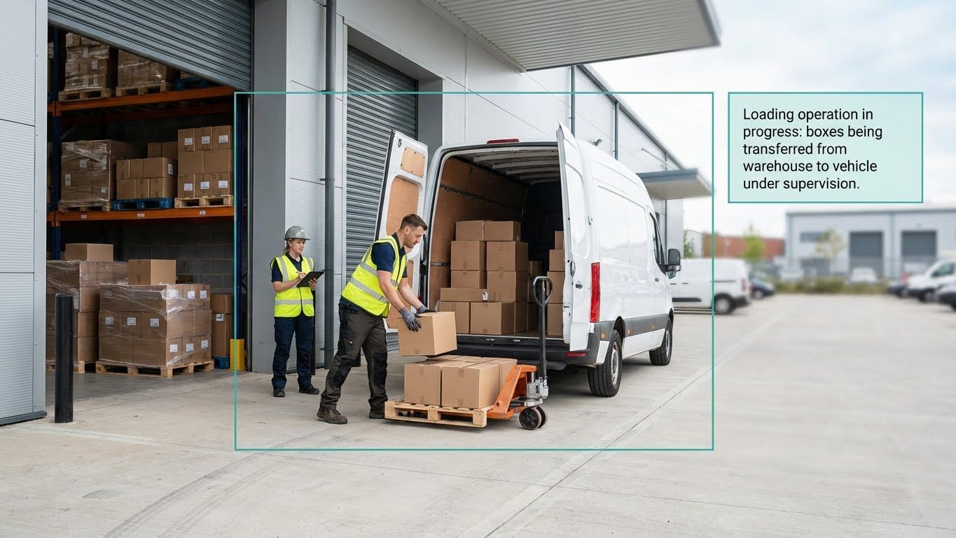 A man is pulling boxes out of a white van