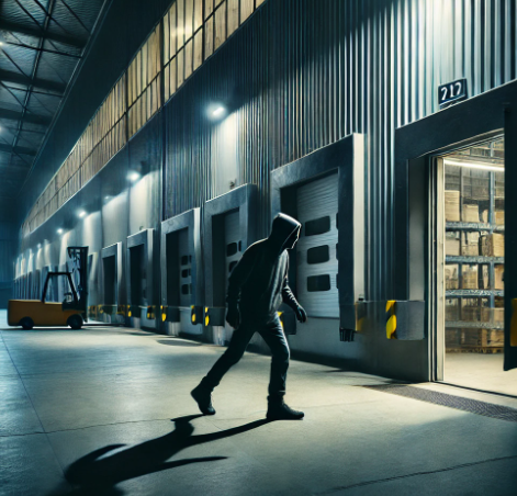 A man walks through a warehouse with the number 217 on the wall