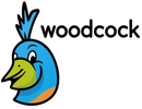 A logo for woodcock with a cartoon peacock head