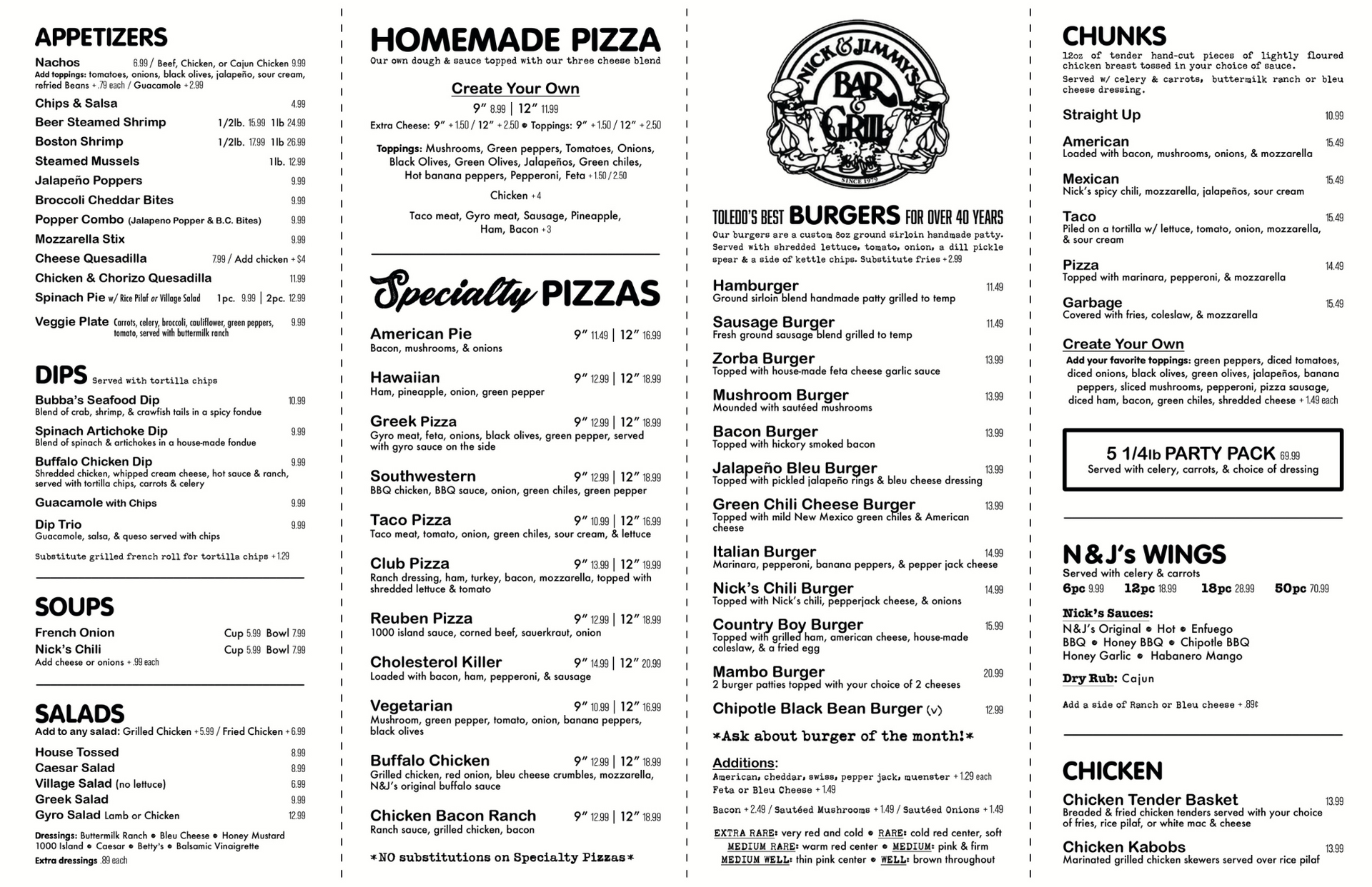Nick & Jimmy's Menu - Side 2  - Toledo, Ohio