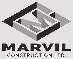 Logo for Marvil Construction Ltd. featuring an isometric "M" within a shaded square. Text below.