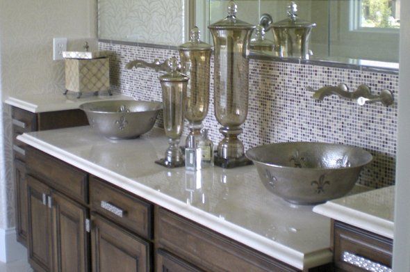 wall tile details around bathroom vanity