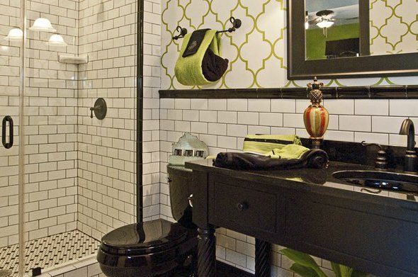 wall tile details around bathroom vanity