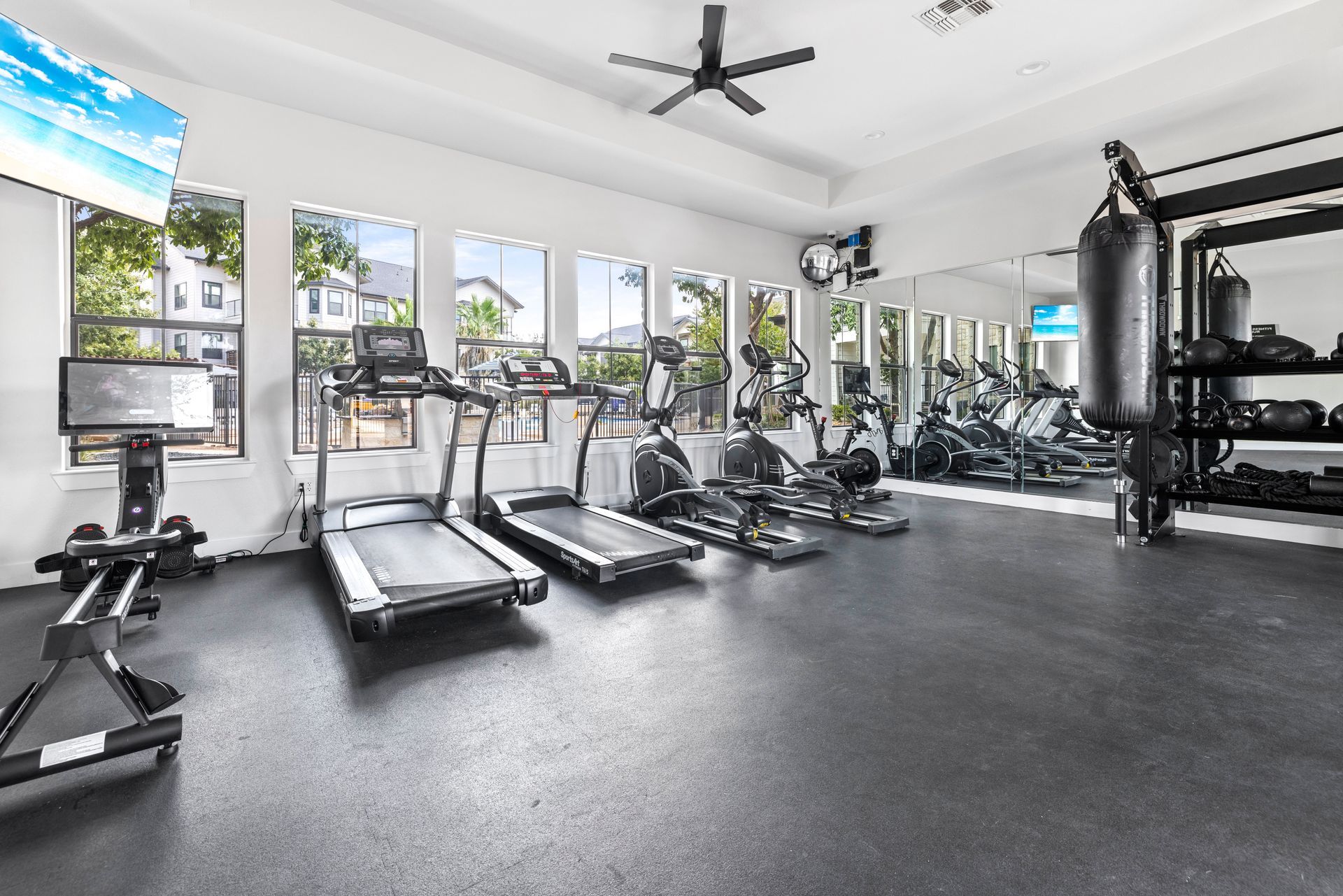 Fitness center at Westwood Terrace.