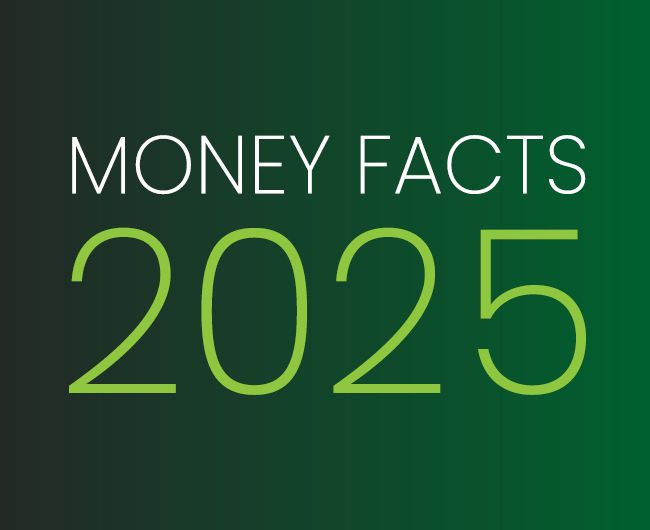 A green sign that says money facts 2025