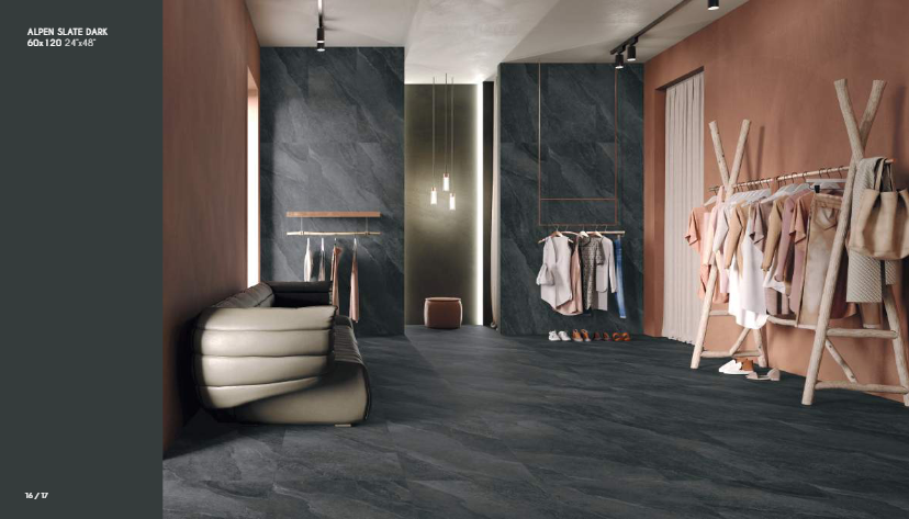 Keramika velikega formata v dnevni sobi