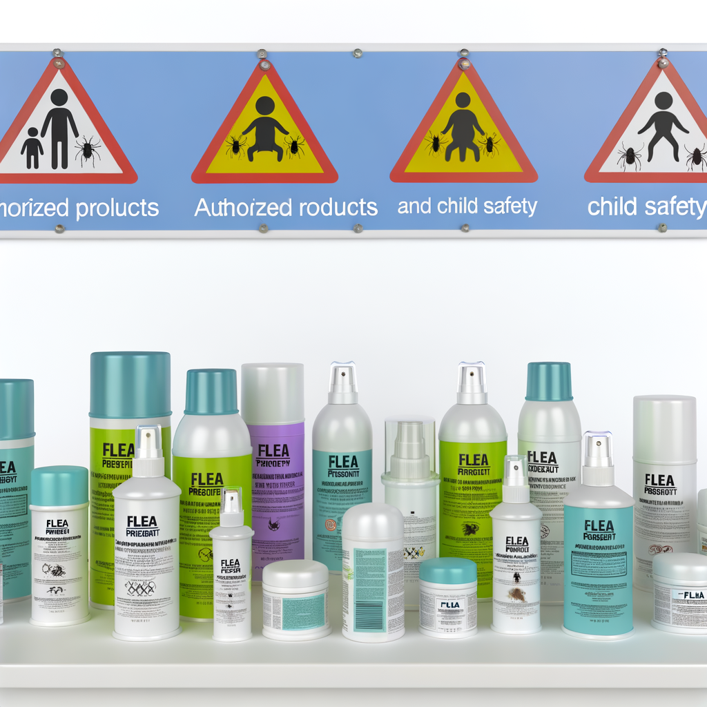 Rayon de produits anti-puces variés avec des avertissements concernant les enfants.