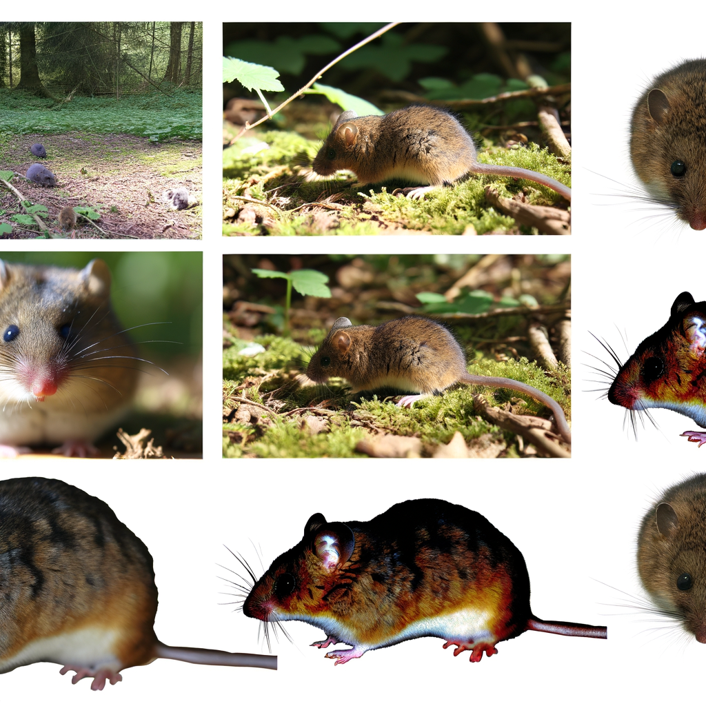 Souris dans divers décors, notamment sur le sol de la forêt et en gros plan, mettant en valeur leur fourrure brune et leurs longues queues.