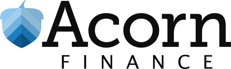 The logo for acorn finance has a blue acorn on it.