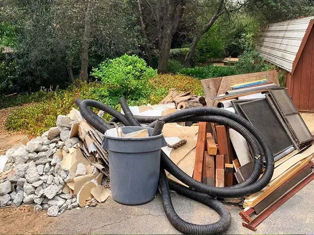 concrete with outdoor wood and junk