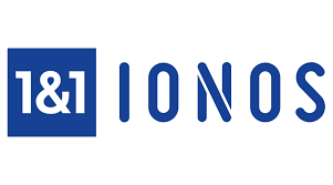 A blue and white logo for 1 & 1 ionos