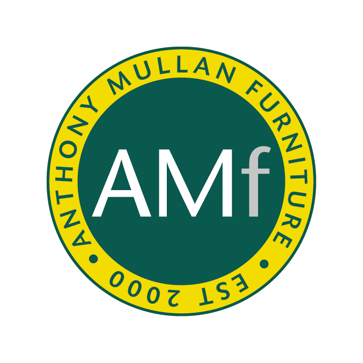 A green and yellow logo for anthony mullan furniture