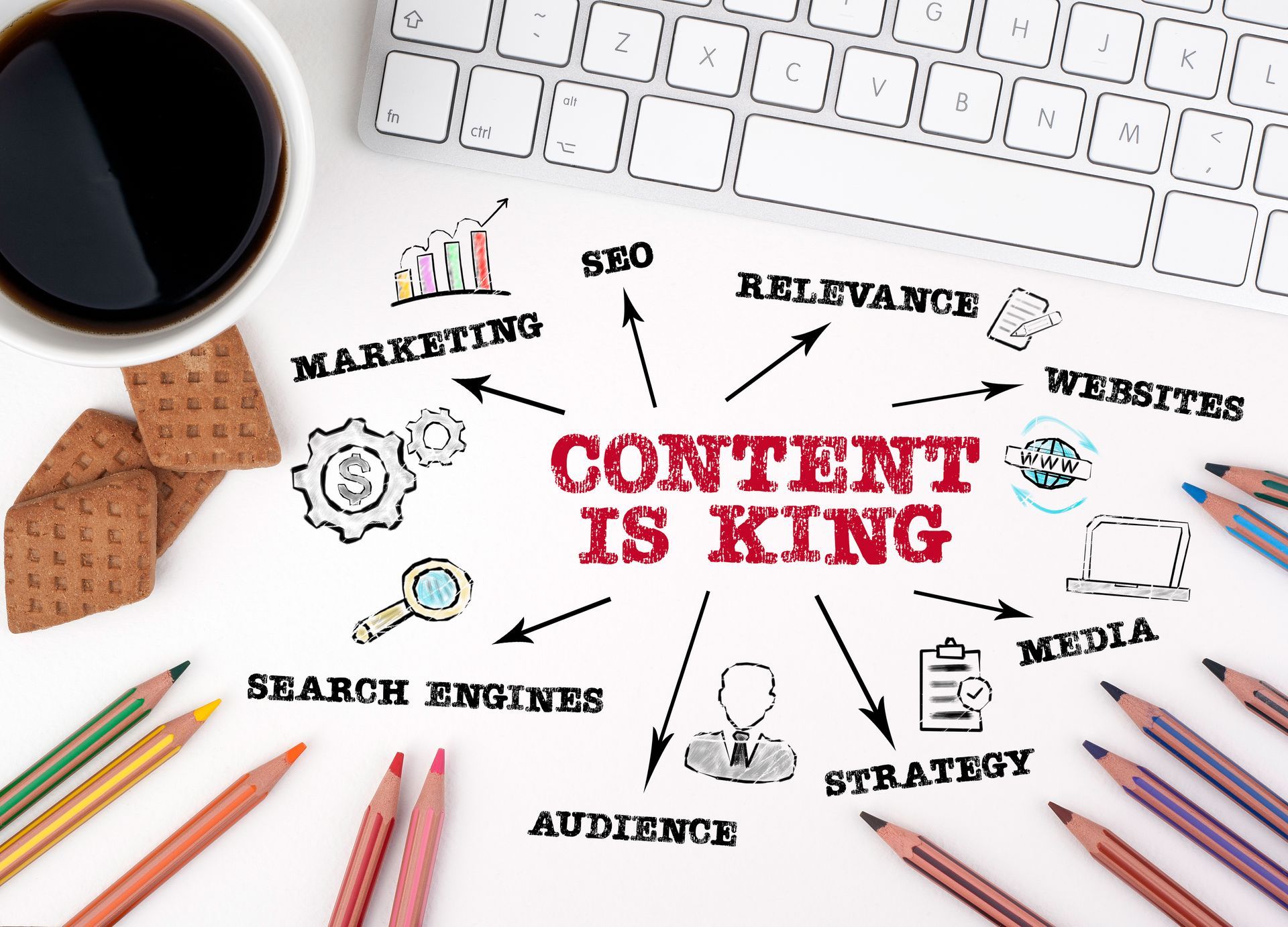 A graphic showing the key components of online content