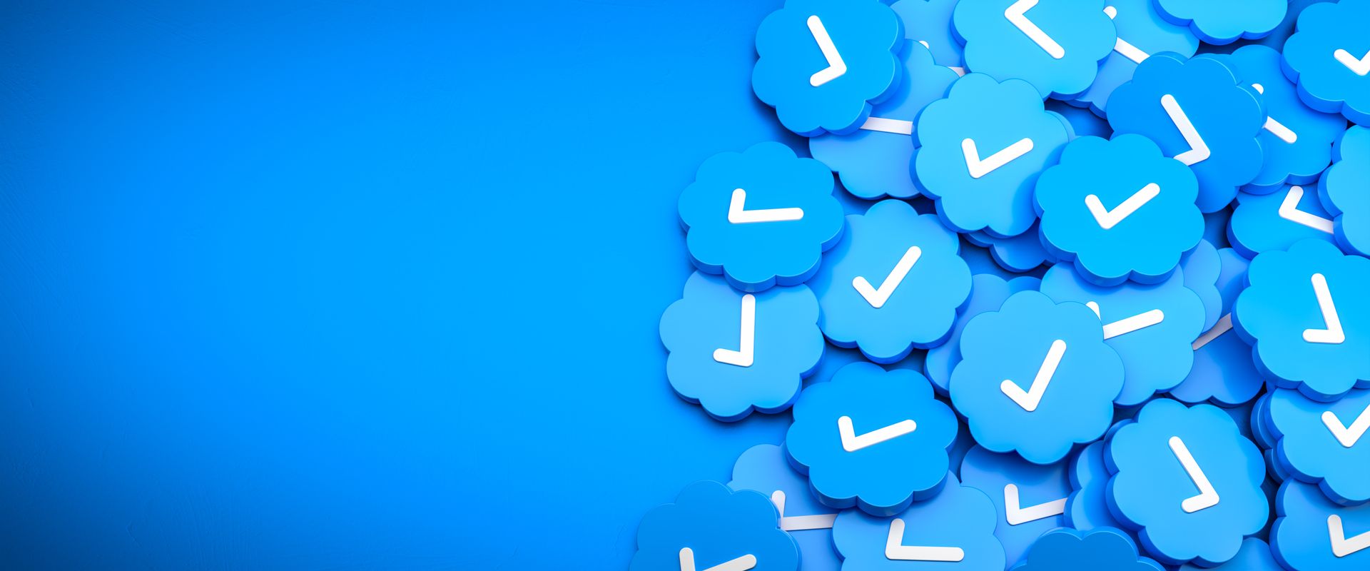 Pile of blue tick tokens stacked on a blue background