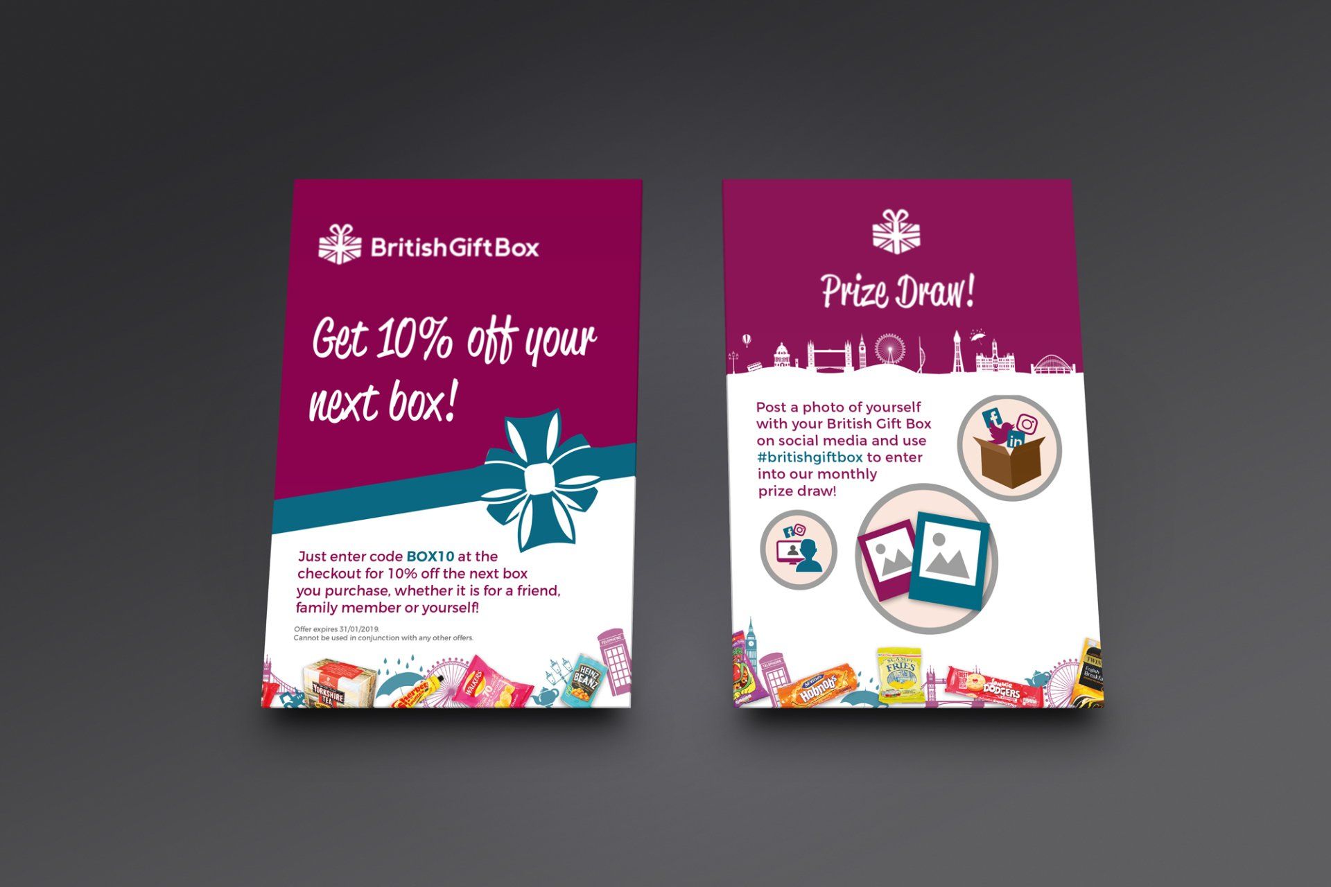 Two campaigns from British Gift box - a discount code and a prize draw