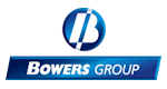 Logo for Bowers Group featuring a white stylized "B" in a blue circle above the white text "BOWERS GROUP" in a blue bar.