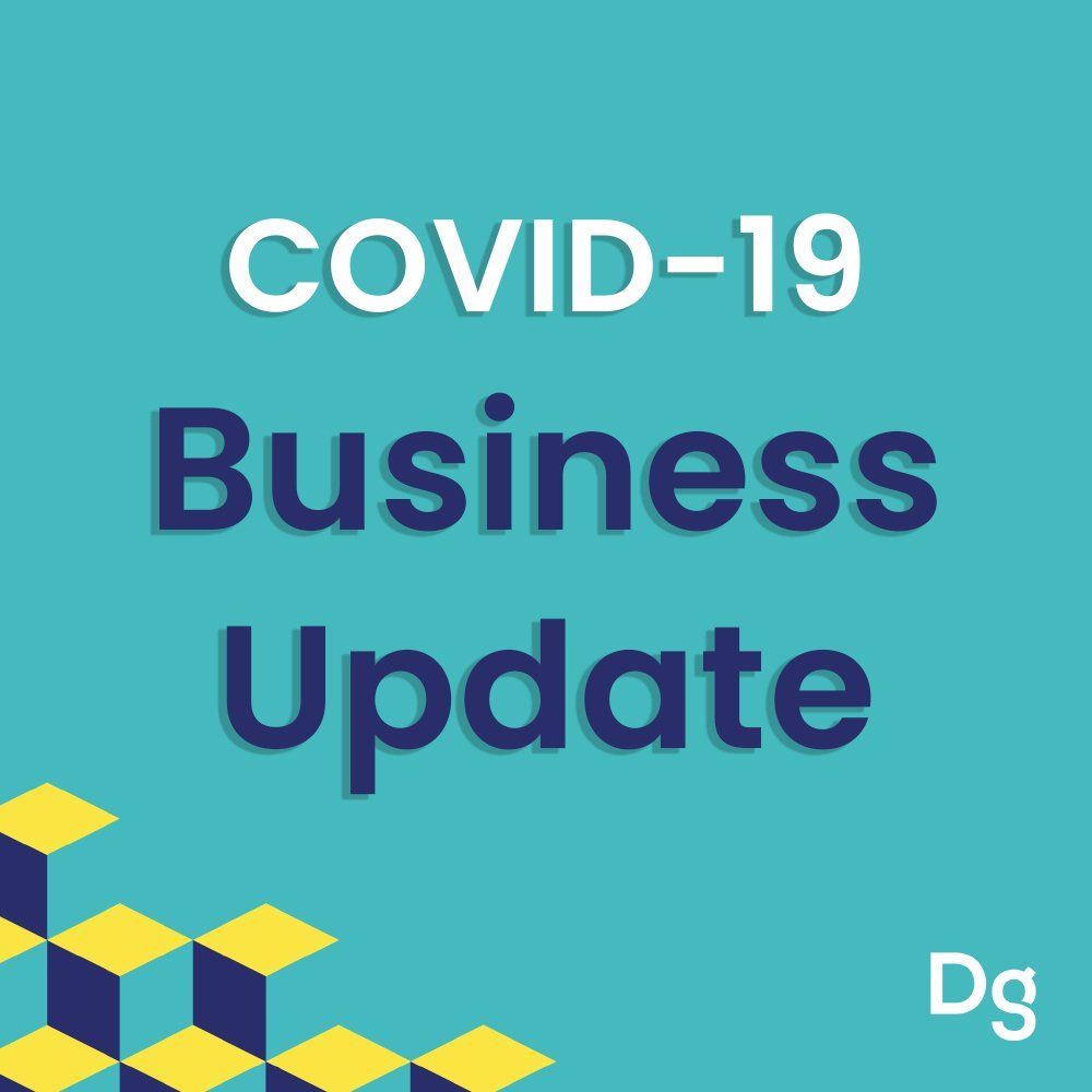 A blue background with the words `` covid-19 business update '' written on it.