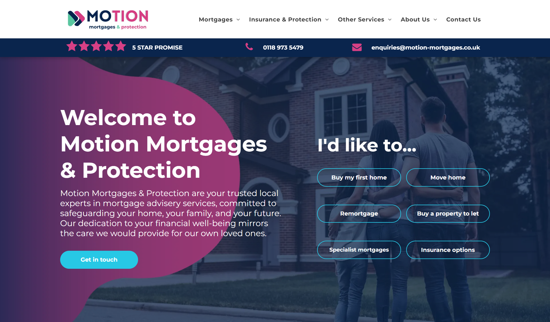 A screenshot of a website for motion mortgages and protection