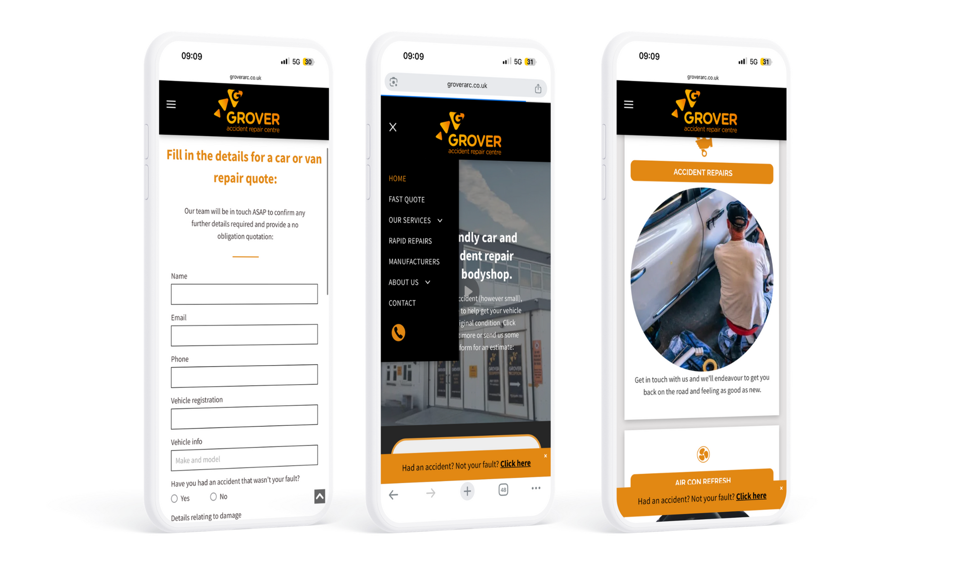 Mobile app screens with a logo and car cleaning information, displayed on white phones.