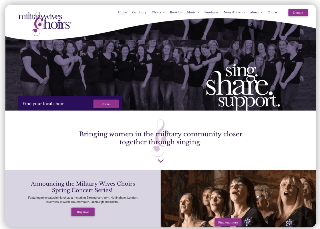 A group of people singing in a choir on a website. Digity marketing agency