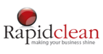 Logo for Rapidclean featuring a red, glossy sphere above the text "Rapidclean" and the slogan "making your business shine."