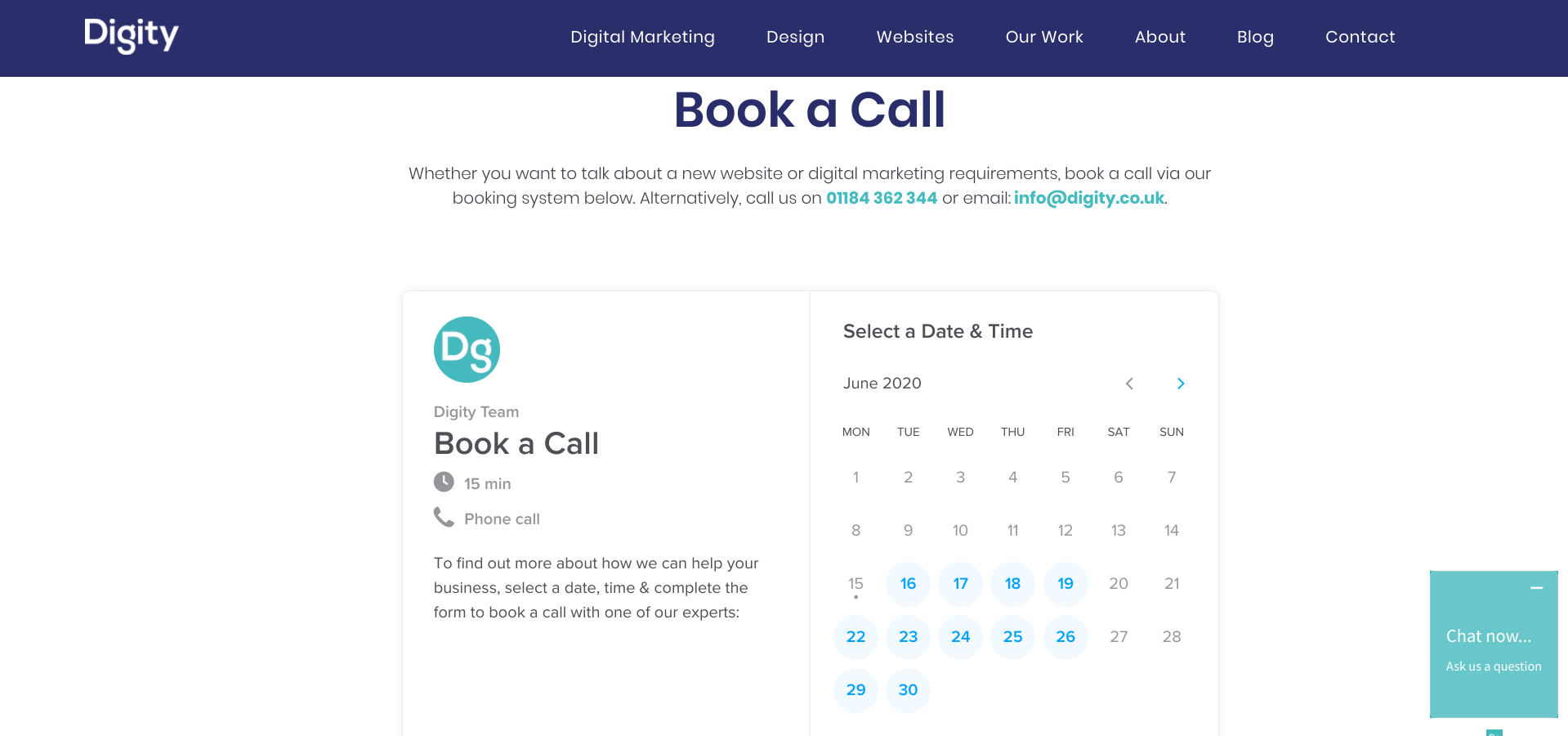 A screenshot of a website that says book a call