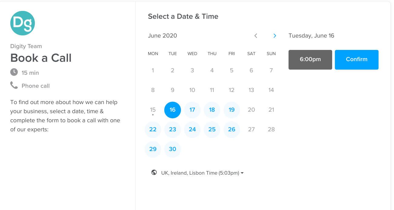 A calendar with a button that says book a call on it.