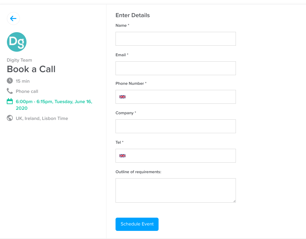 A screenshot of a website that allows you to book a call.