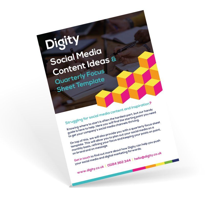 A poster that says ' digity social media content ideas & quarterly focus sheet template ' on it