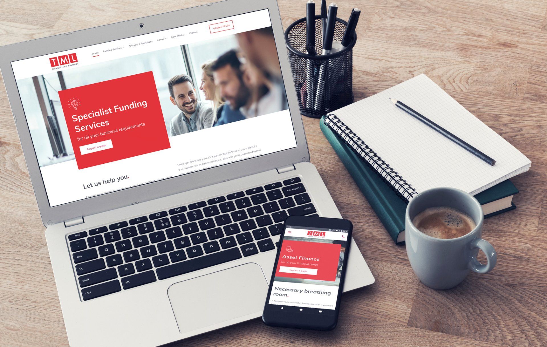 TML website on laptop and mobile