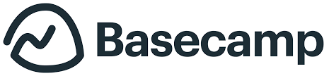 The basecamp logo is black and white and has a check mark in the middle.