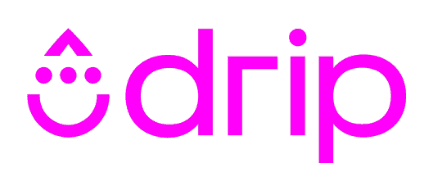 The word drip is written in pink on a white background.