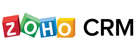 The zoho crm logo is made of colorful blocks.