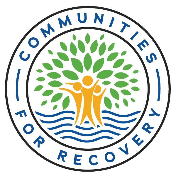 A logo for communities for recovery with a tree in the middle