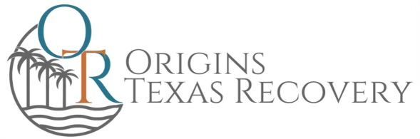 The logo for origins texas recovery shows a palm tree and waves.