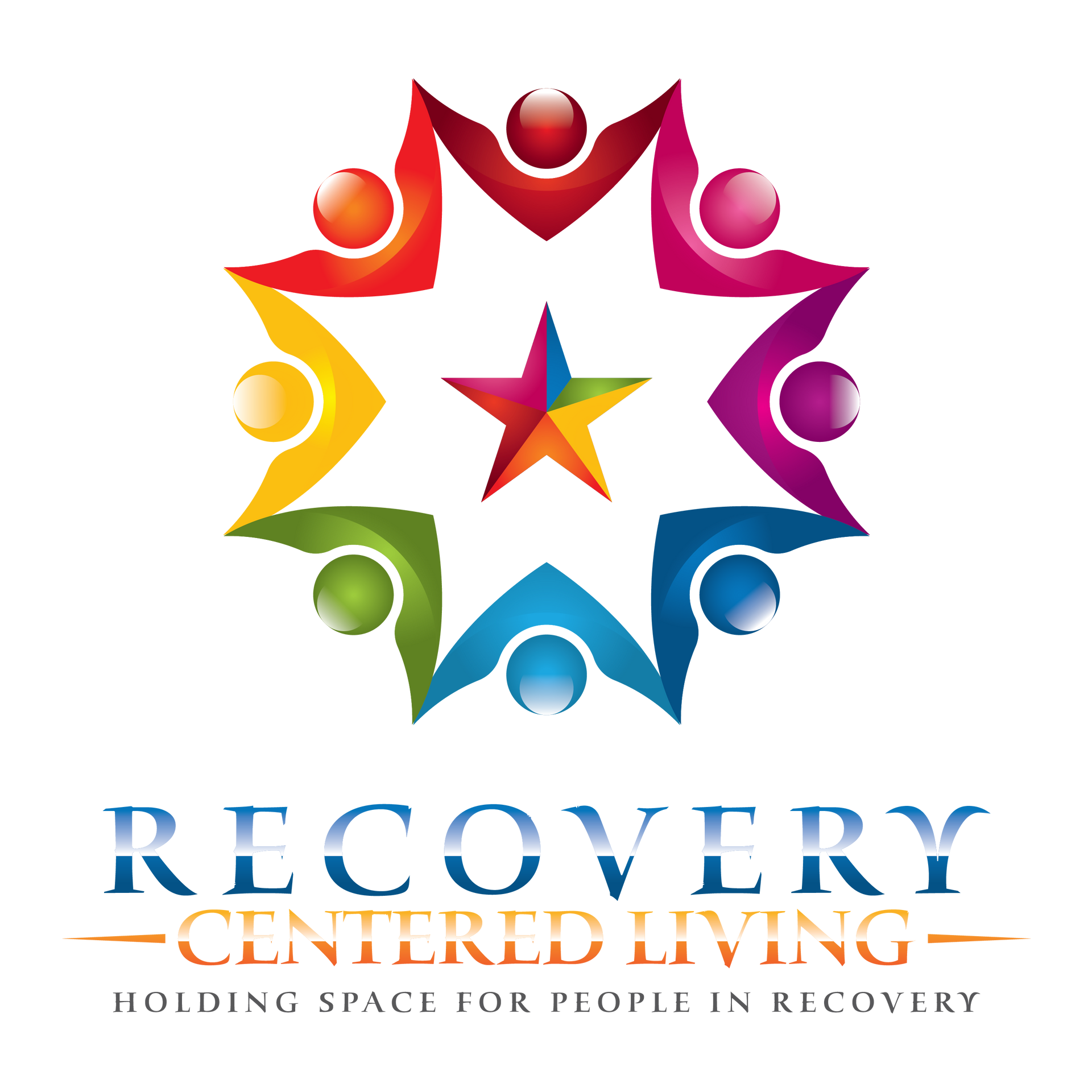 A colorful logo for recovery centered living holding space for people in recovery