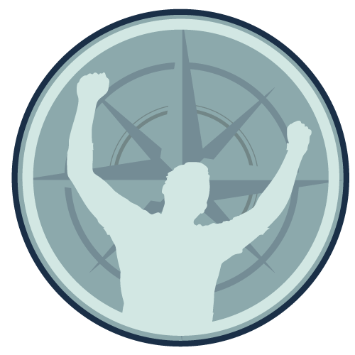 A compass with a silhouette of a man in the center
